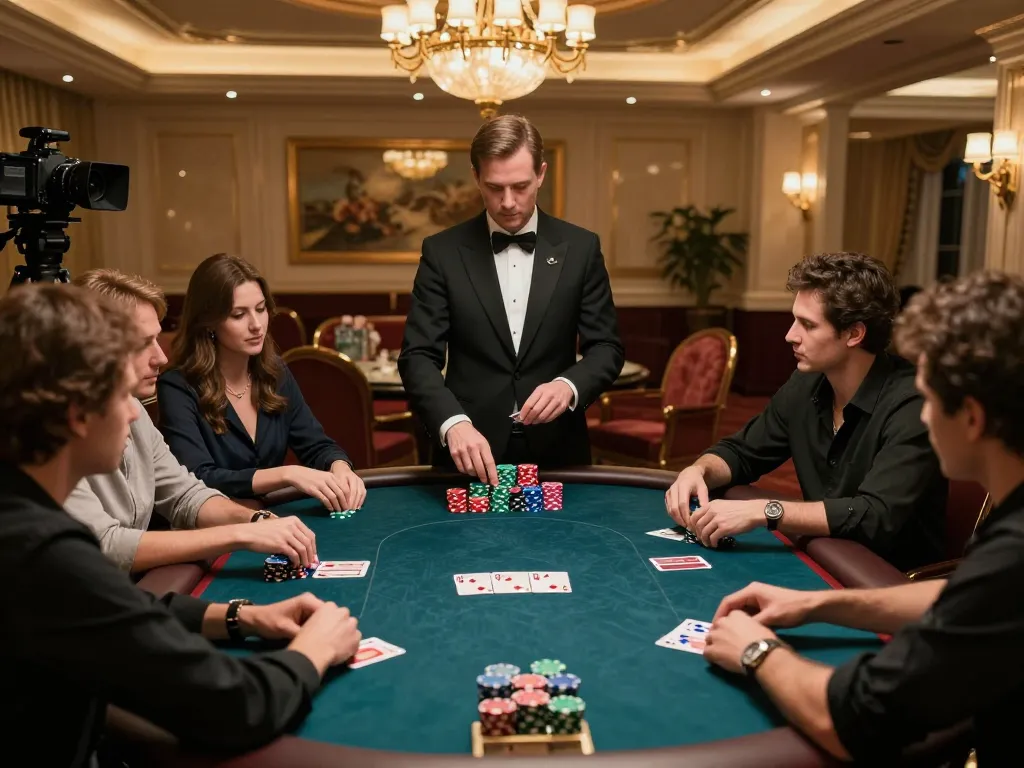 Link Rik88 chính thức highlights a thrilling poker game in a sophisticated casino setting