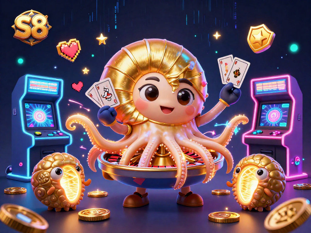 Experience the thrill of S8 gaming with a vibrant casino scene featuring unique characters and game elements.