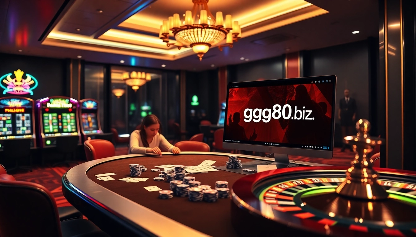 Gambling action at a poker table with online gambling at https://gg88.biz/ highlighted.
