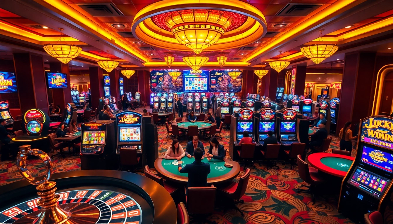 Experience thrilling gameplay at LuckyWin's vibrant casino floor with dynamic slots and poker tables.