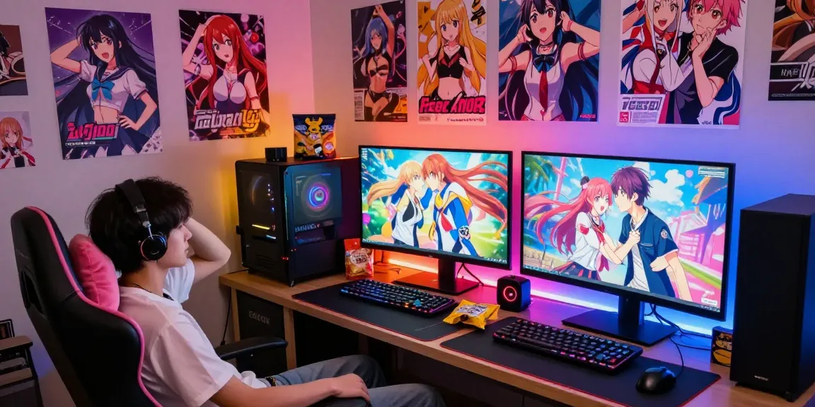 Engaging scene depicting free ecchi games with colorful anime graphics and playful character interactions in a cozy gaming setup.