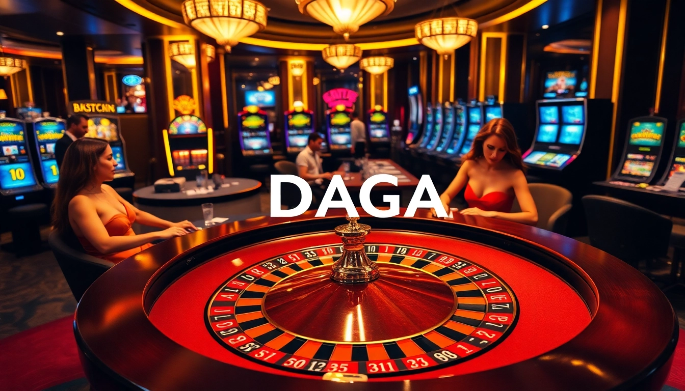 DAGA casino players enjoying a vibrant roulette game amidst luxurious casino decor.