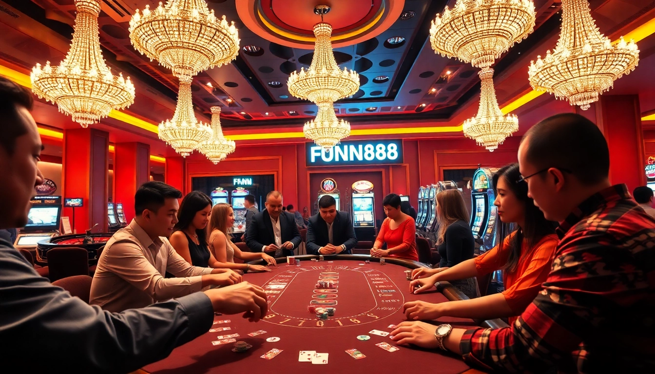 Experience the thrill of FUN88 with players enjoying lively games at a vibrant casino table.