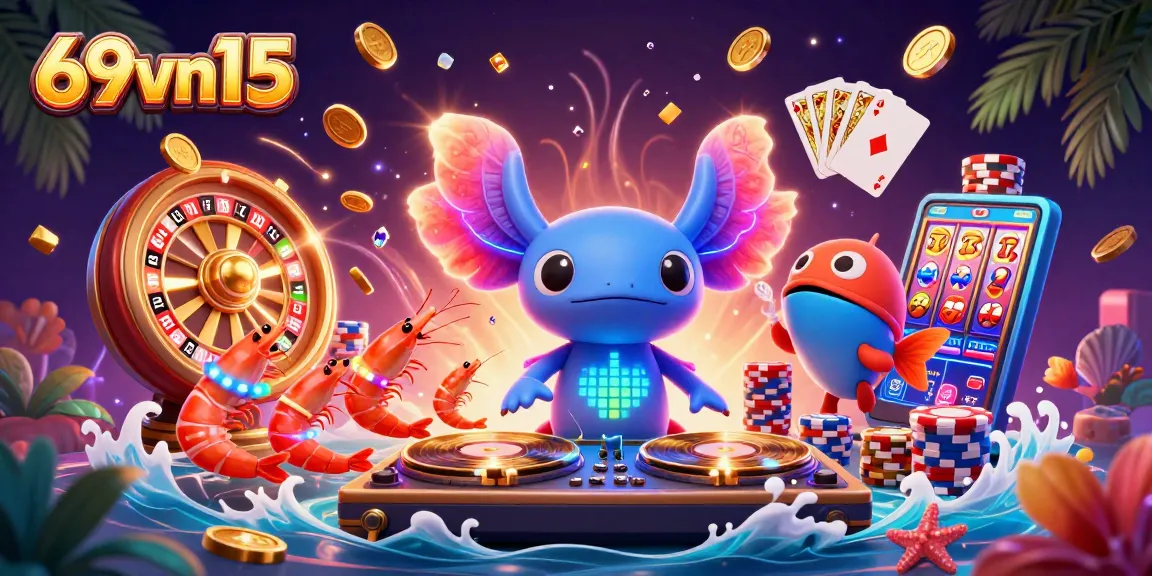 Experience the excitement of 69vn15 with vibrant casino characters spinning in a colorful gambling scene.