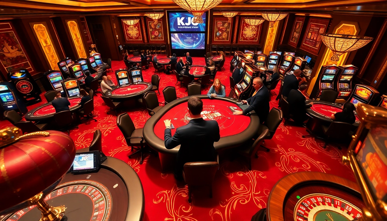 Excited gamblers enjoying games at KJC's luxurious casino gaming floor.