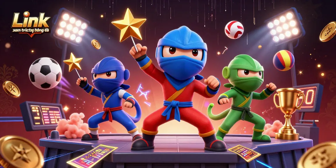 Experience Link xem trực tiếp bóng đá with dynamic 3D characters, sports elements, and vibrant action.
