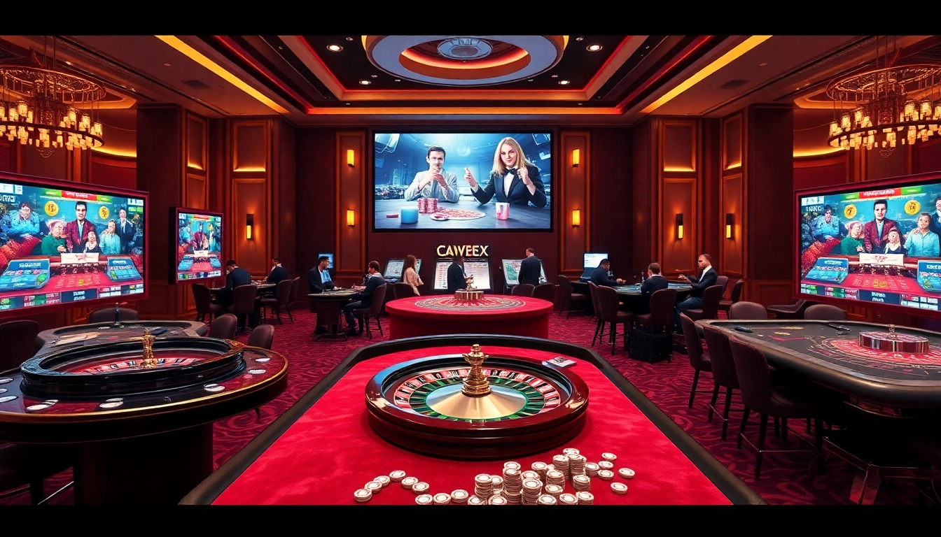 The vibrant online gambling experience at nhà cái 8XX, featuring elegant gaming tables and poker chips amidst an interactive casino environment.