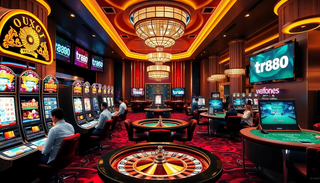 Experience high-stakes gaming at TR88 link featuring vibrant slot machines and professional dealers.