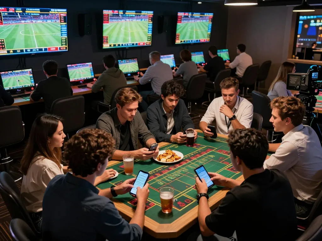 Experience live sports betting excitement at https://xx88.promo/ as friends engage in thrilling wagers amidst vibrant atmosphere.
