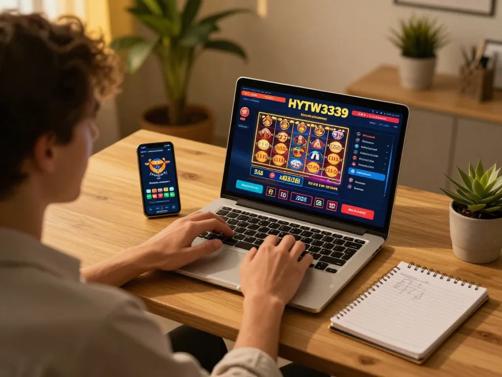 Engaged gamer at home enjoys thrilling online casino experience with hytw3339net.