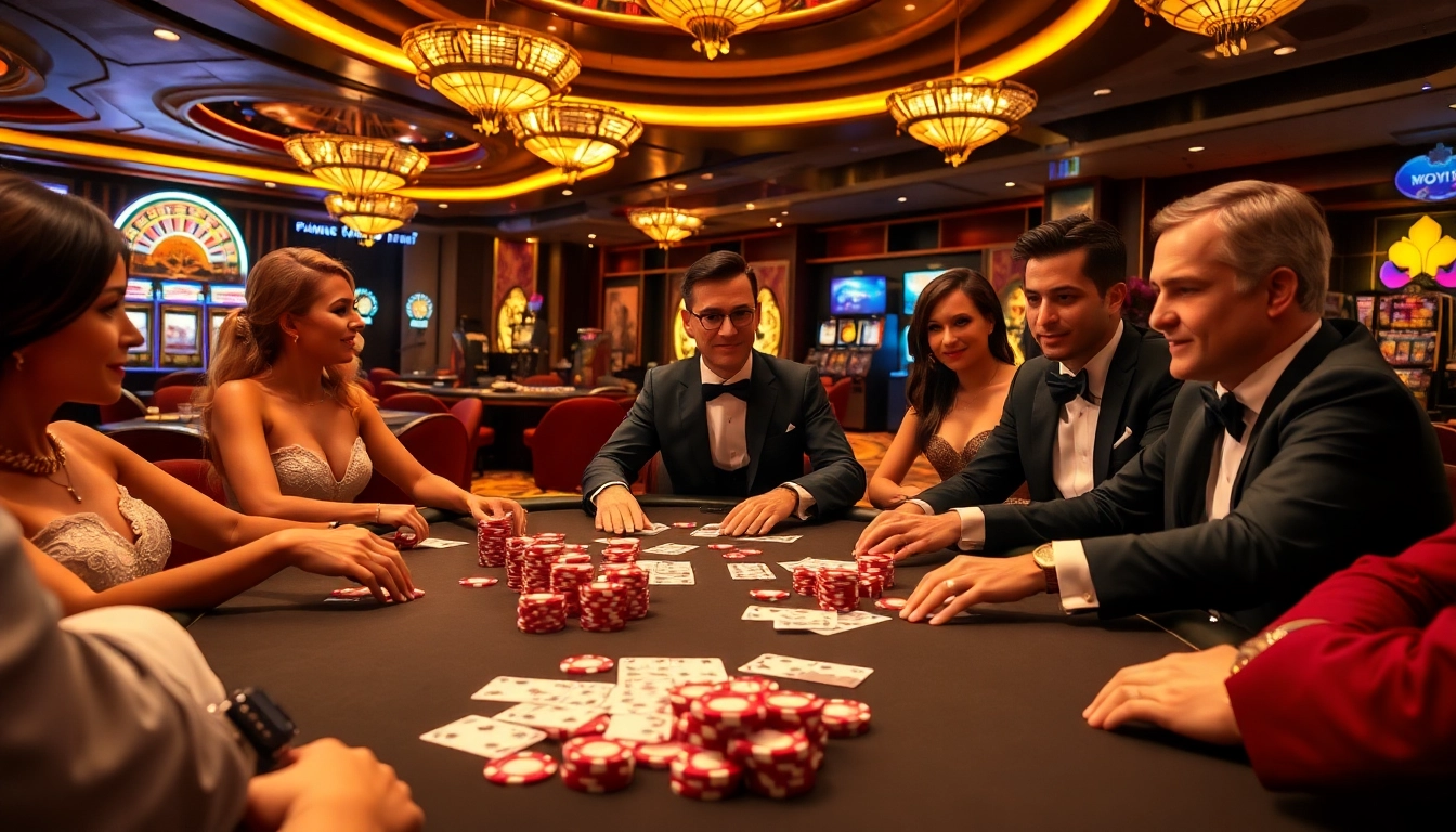 Experience the thrill of high stakes at https://56win.to/, featuring luxurious casino tables and elegant players.