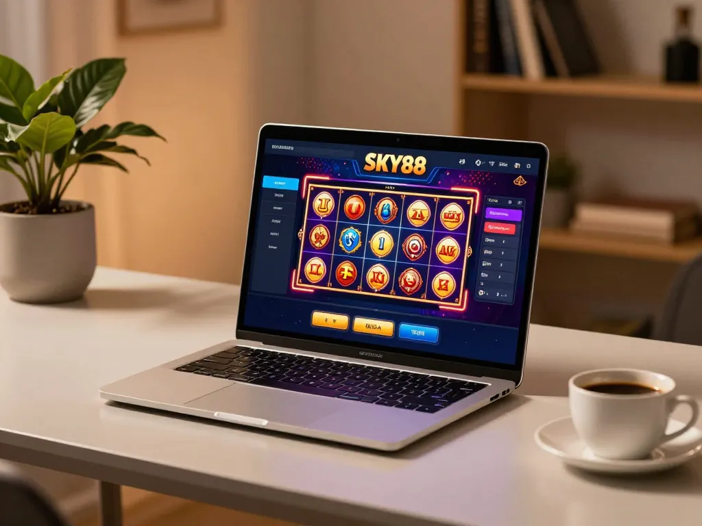 Engage with sky88's exciting online casino experience through a modern gaming setup.