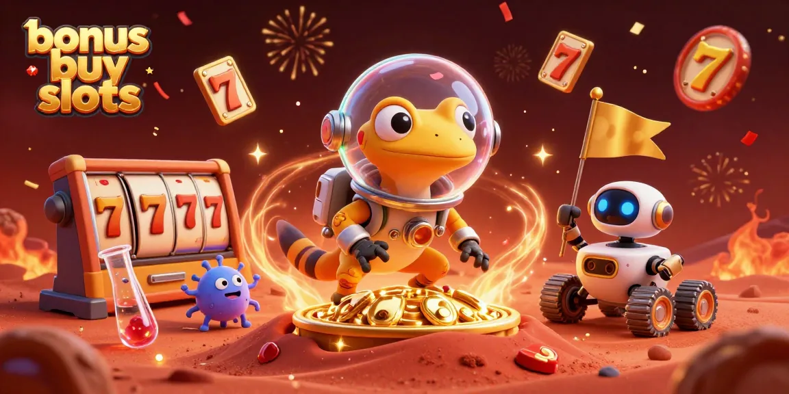 Engage with bonus buy slots as a Martian gecko uncovers a golden casino in a vibrant alien world.