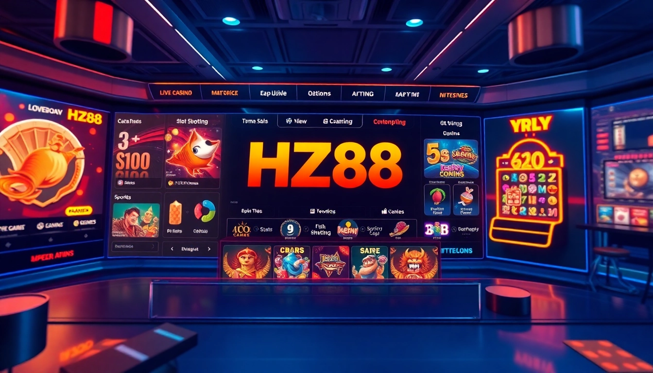 Engaging HZ88 online gaming platform interface showcasing vibrant casino games and sports betting.