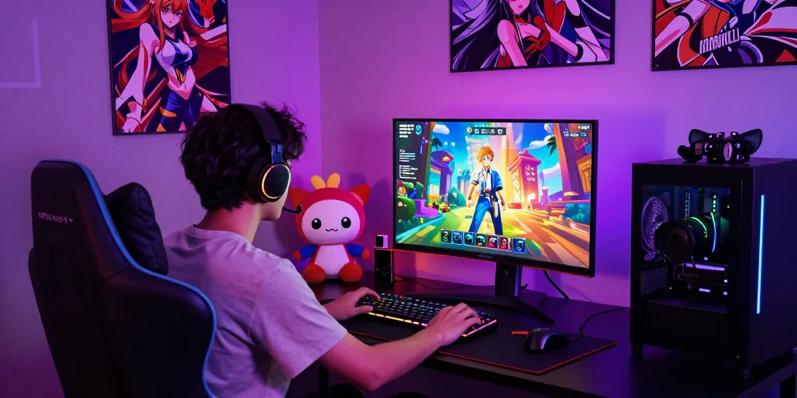 Engaging player immersed in hentai games html experience with vibrant gaming setup.