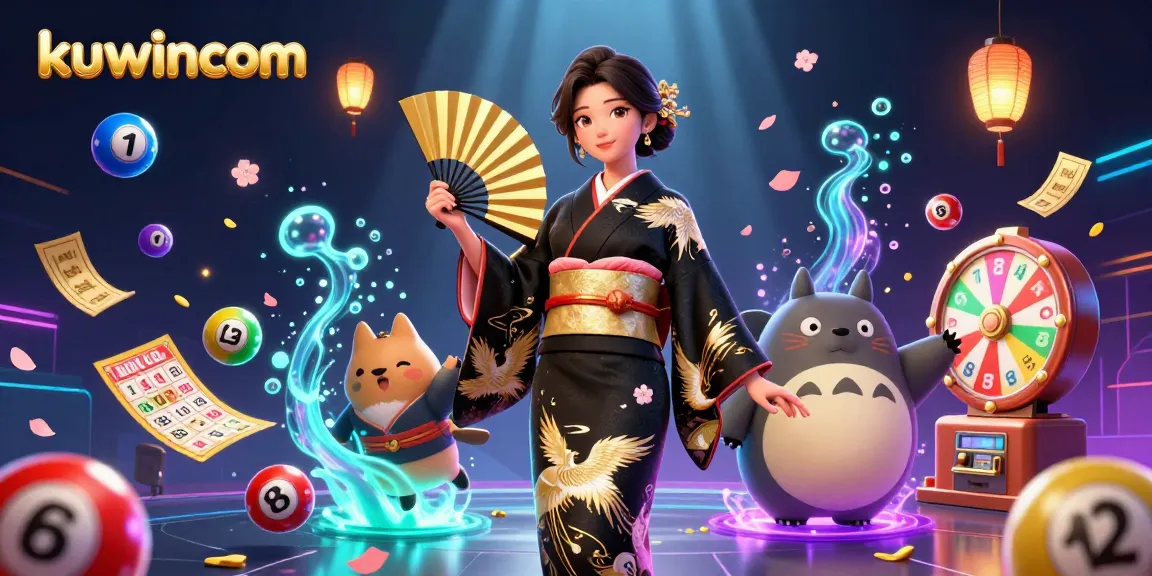 Kuwincom presents an energetic lottery scene with vibrant elements delivering gaming excitement.