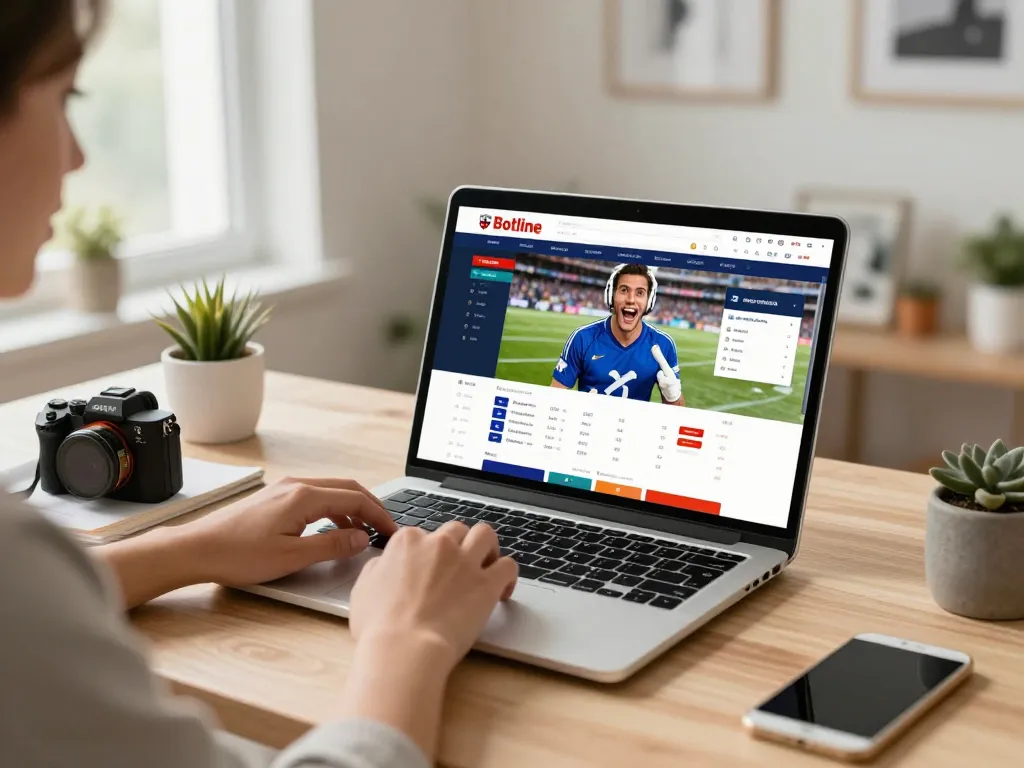 Engaging with kèo nhà cái on a laptop during an online sports betting session.