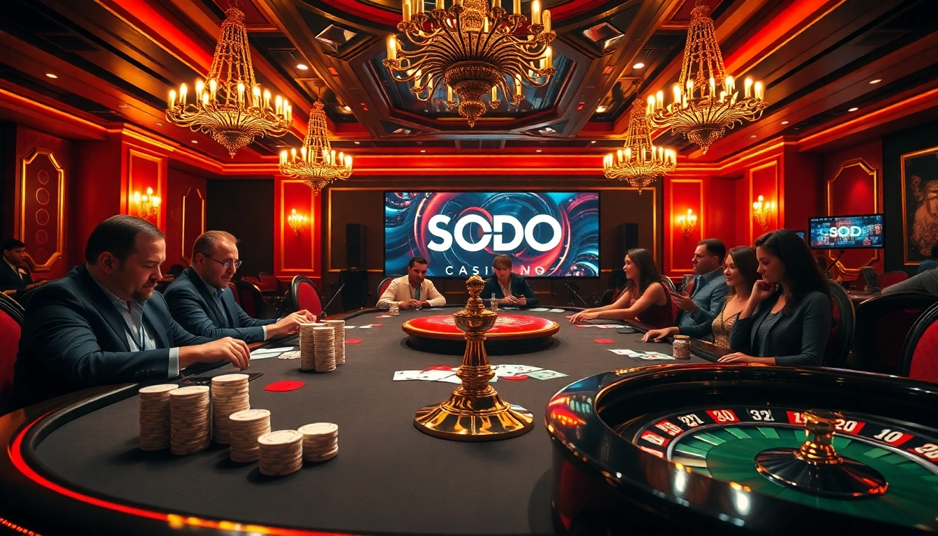 SODO Casino showcases vibrant gaming excitement with poker tables and buzzing patrons.