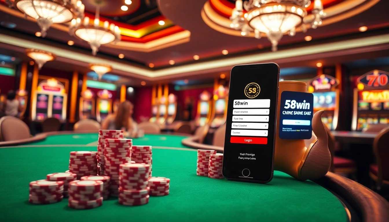 Experience the thrill of the game with 58win login showcased in a luxurious online casino environment.