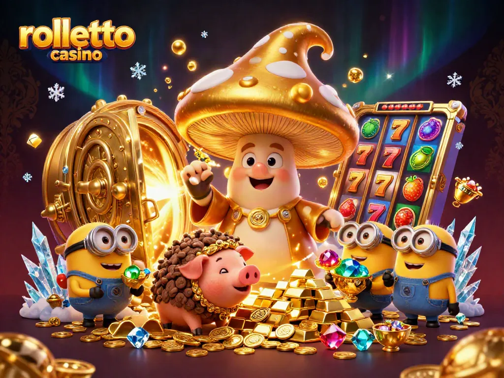 Experience Rolletto Casino's magic with a golden wizard, treasures, and dynamic slot elements.