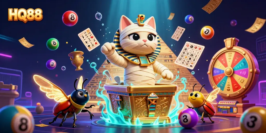Experience the thrill of HQ88 casino with vibrant games and exciting visuals in a dynamic 3D scene.