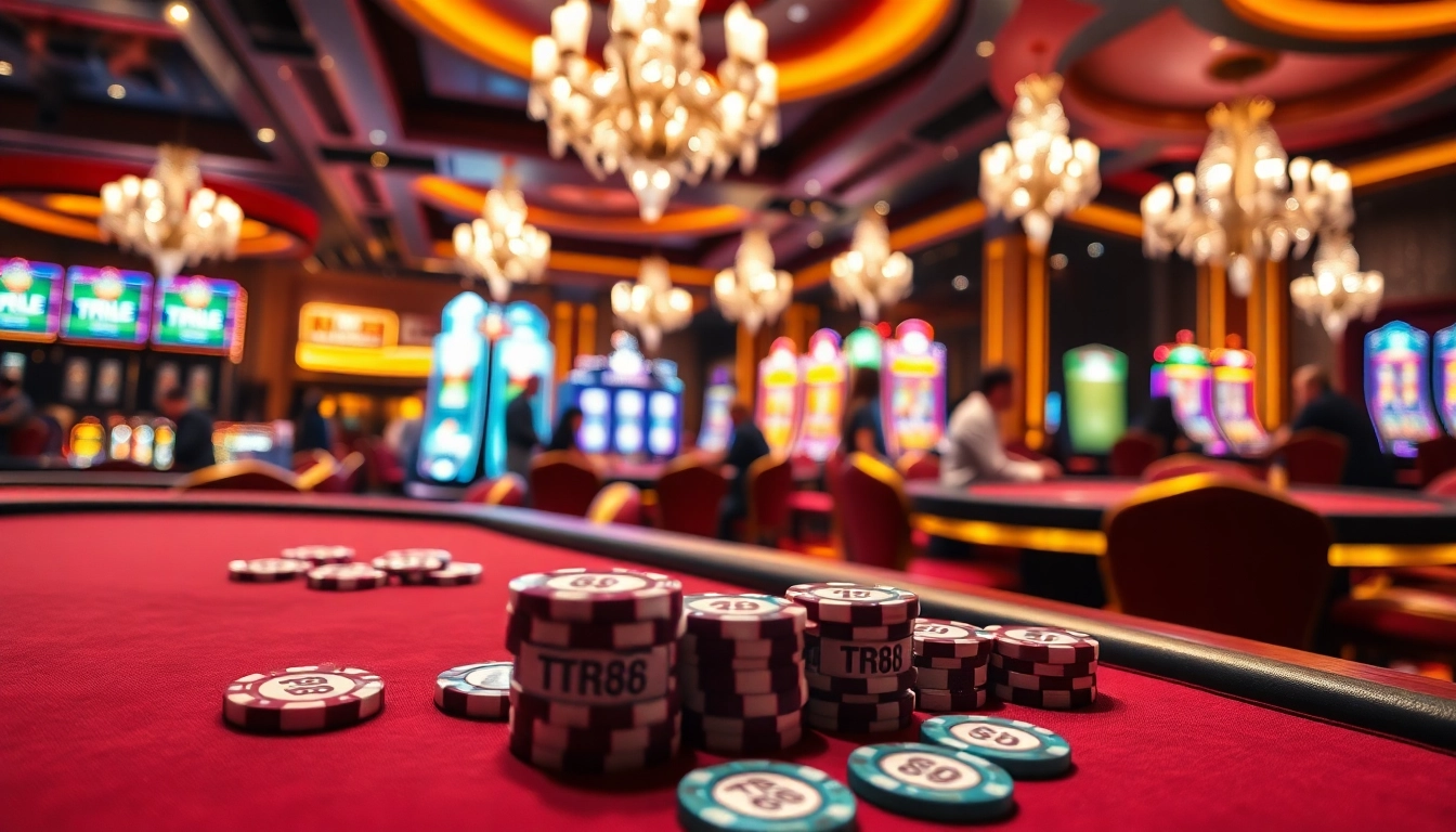Players celebrating wins with TR88 chips at a luxury casino table