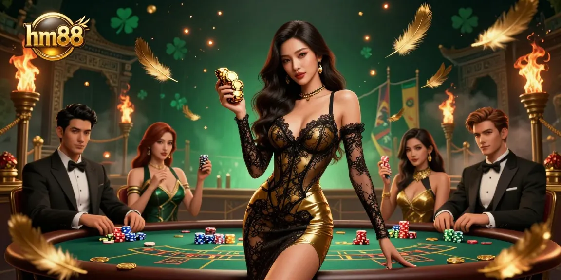 Experience high-stakes gambling with hm88 at an exclusive baccarat table surrounded by luxury.