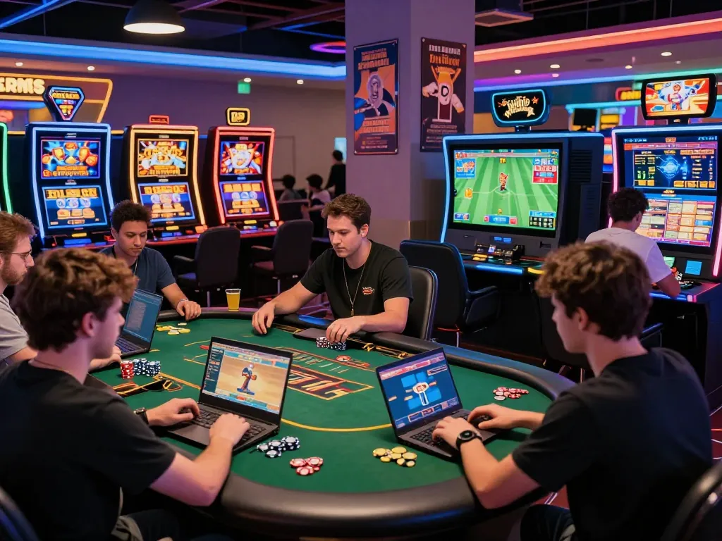 Players enjoying gaming at 23win's online casino with vibrant screens and engaging atmosphere.