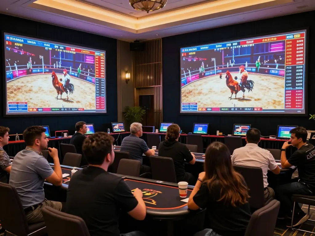 Betting action at DAGA, showcasing live cockfights with real-time odds for an immersive gaming experience