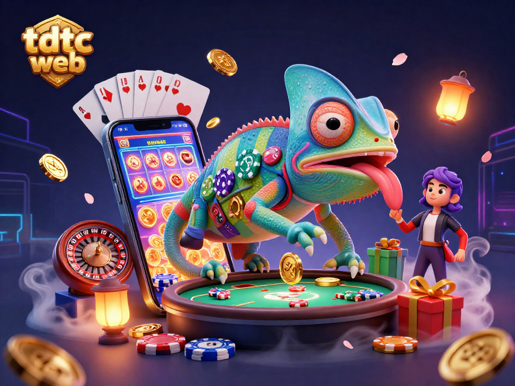 Engage with the vibrant tdtc web casino scene featuring a chameleon owner and exciting game elements.