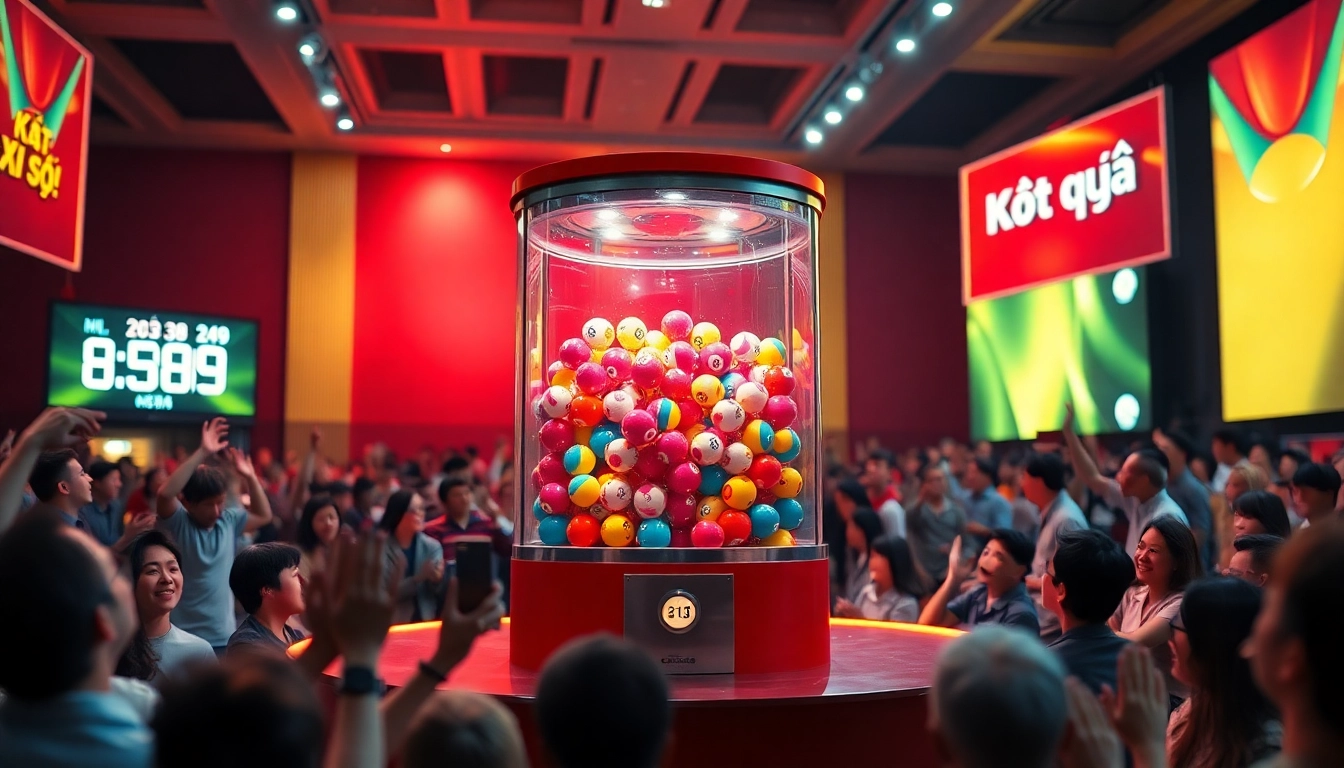 Kết quả xổ số drawing event showcasing colorful balls and excited audience