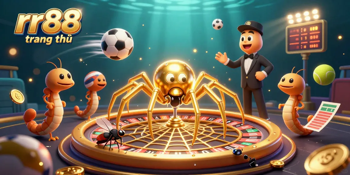 Experience the excitement of rr88 trang chủ with a golden spider web roulette in this vibrant 3D scene.