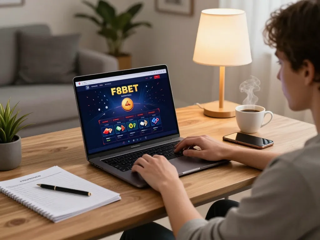 F8BET online gaming scene showcasing a cozy setup with player engaged in strategic gameplay.