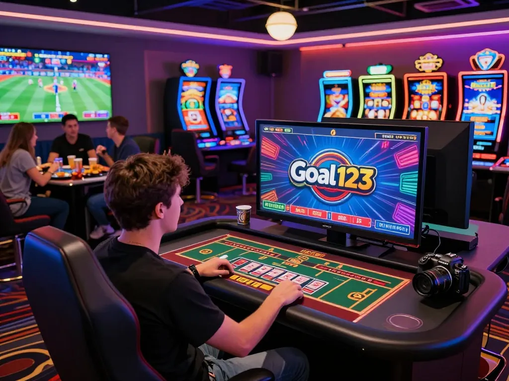Engaging scene of nhà cái Goal123 online gaming platform showcasing vibrant casino experience.