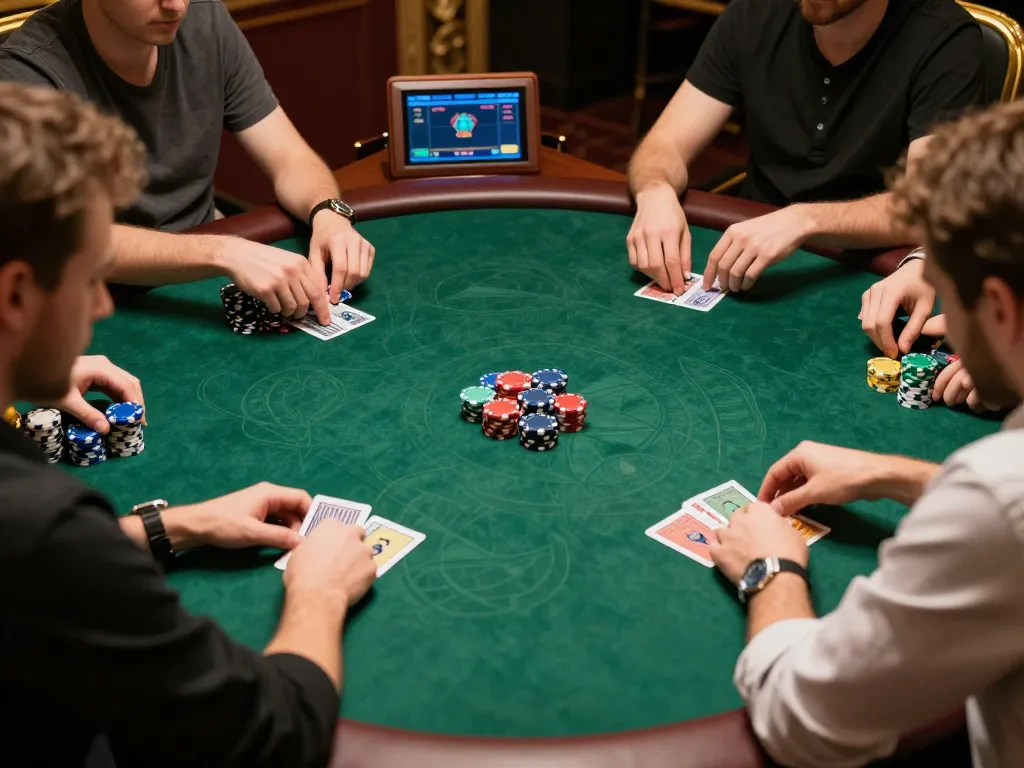 Online poker players strategizing their next move in a RR88 game.