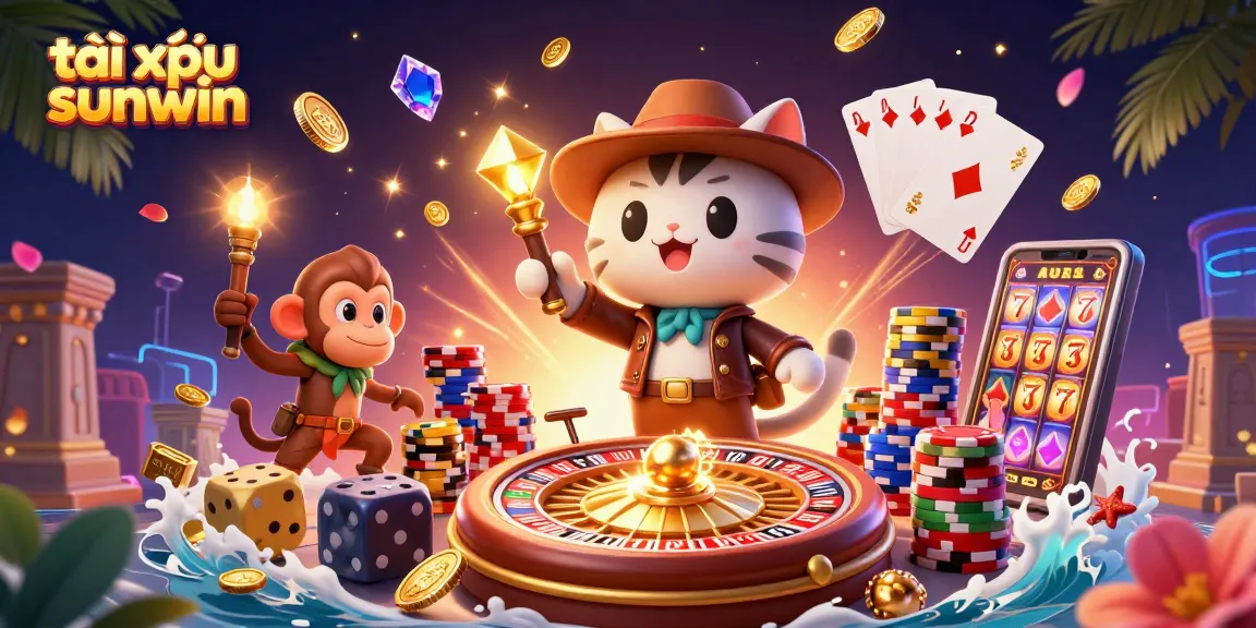 Play exciting tài xỉu sunwin with vibrant game elements and characters in a dynamic casino scene.