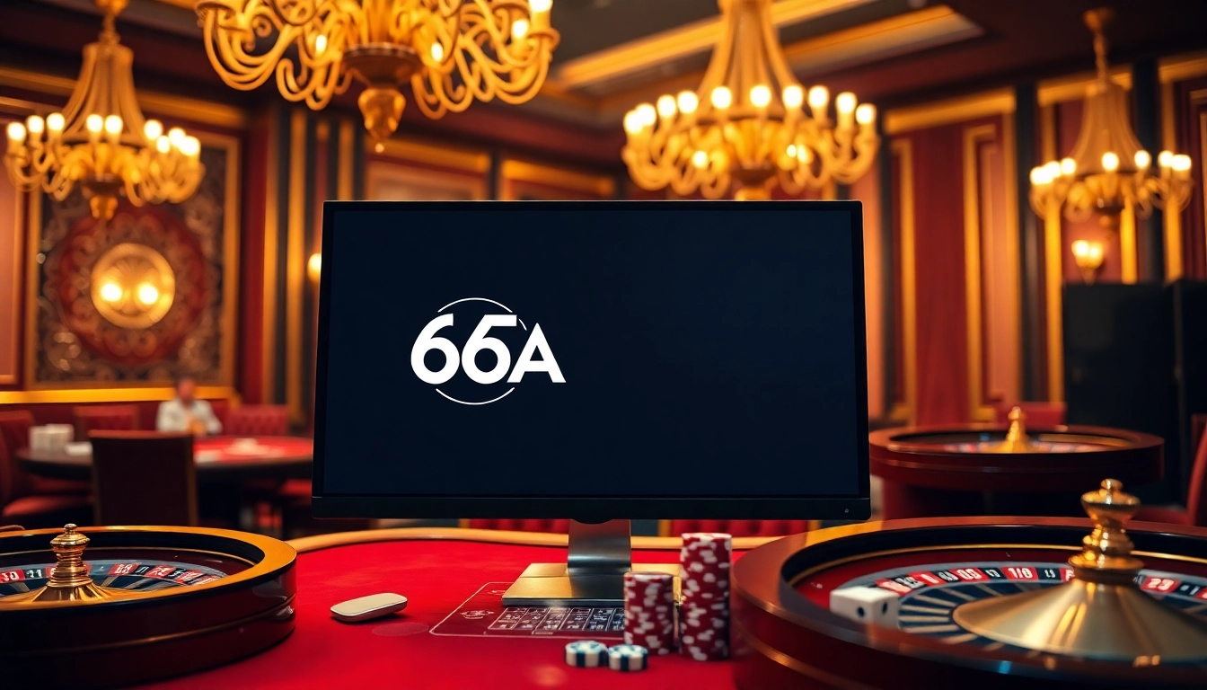 Experience the excitement of 65A with vibrant casino elements like roulette wheels and poker chips.