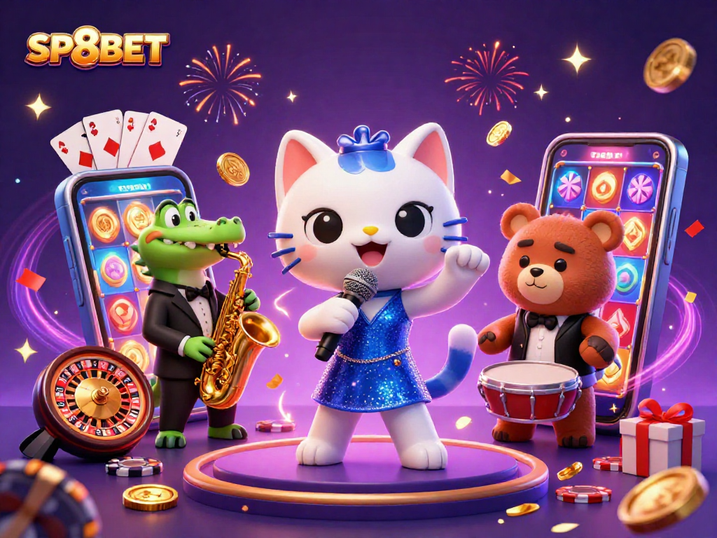 Join the excitement at SP8BET with vibrant characters celebrating online gambling