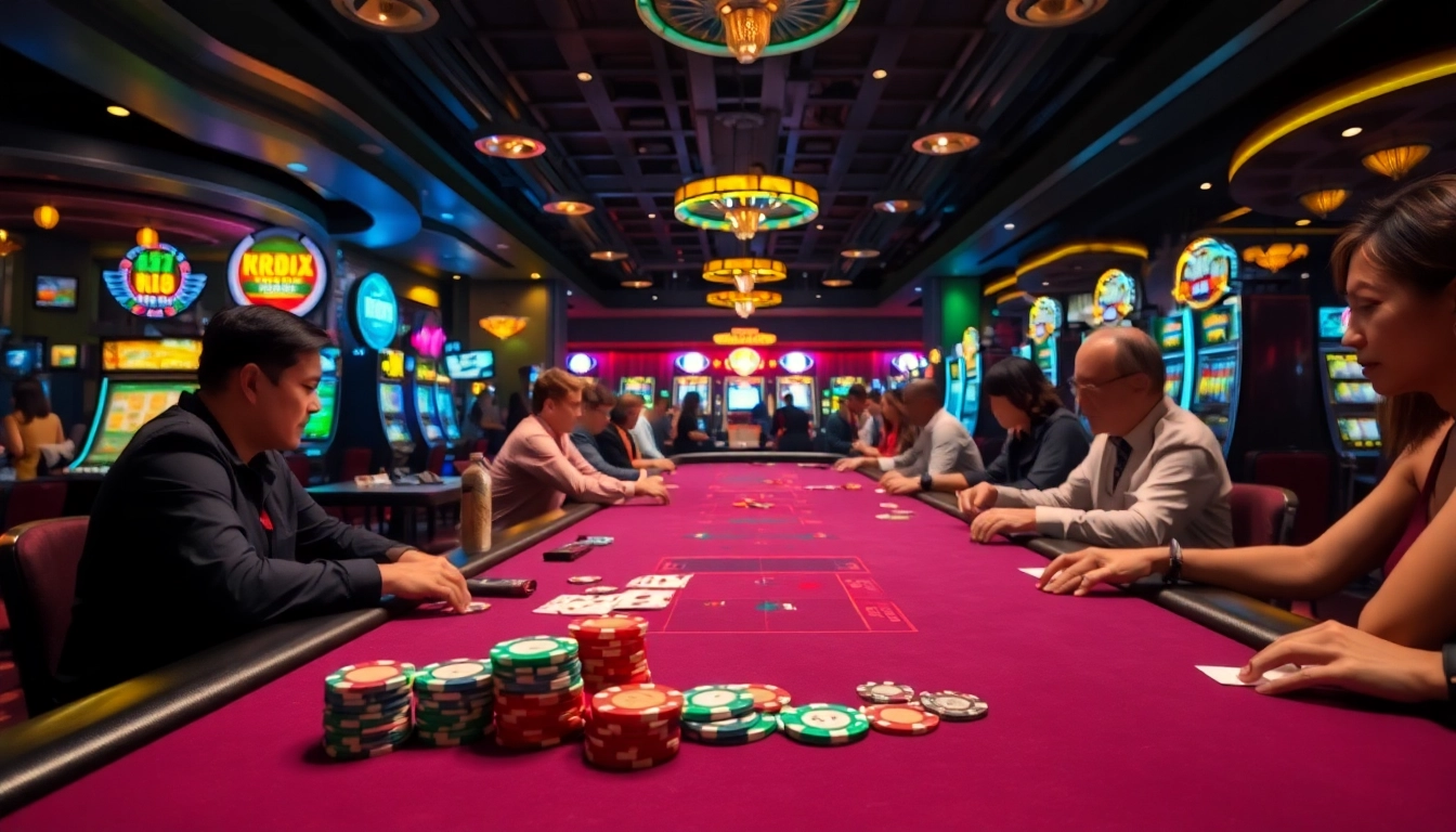 Engaged players enjoying an exciting RR88 casino experience at a vibrant gaming table.
