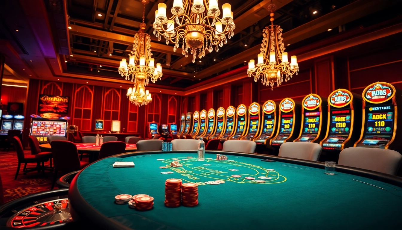 Experience thrilling gameplay at 79king.com with a vibrant casino scene featuring poker tables and slot machines.