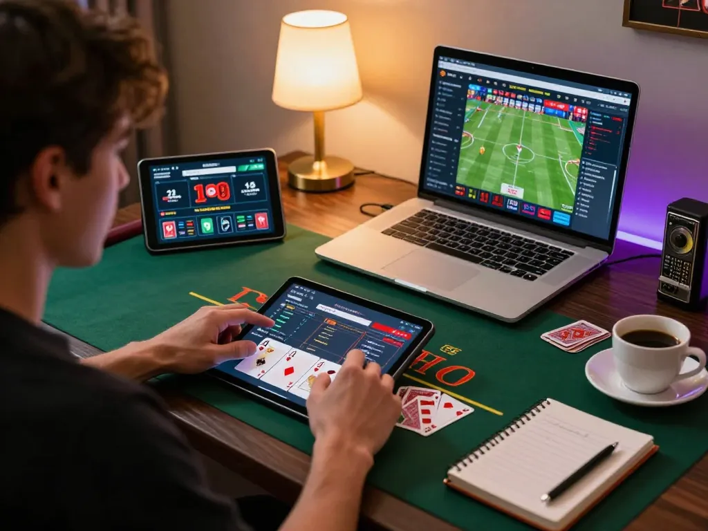 Engaging gameplay on ok 365 tablet at home, showcasing advanced blackjack strategy.