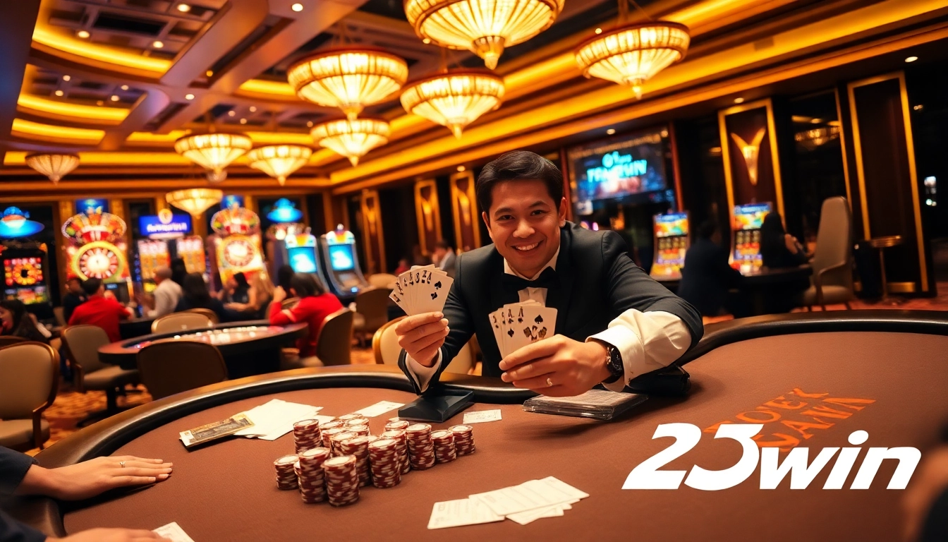Experience the excitement of winning at 23win with vibrant casino scenes filled with action.