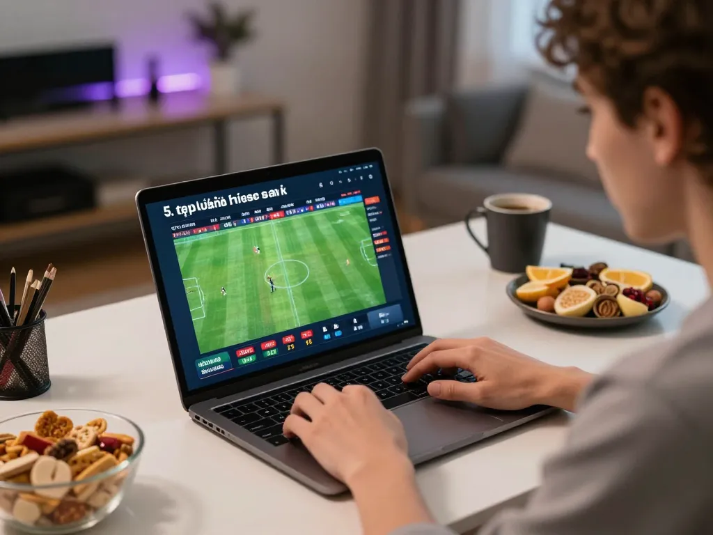 Fully engaged in tỷ lệ kèo nhà cái 5 while watching a live sports match and betting online.