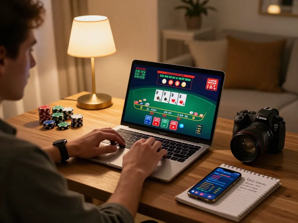 Player engaging in blackjack at home through https://9bet9.in.net, demonstrating strategic online gambling.