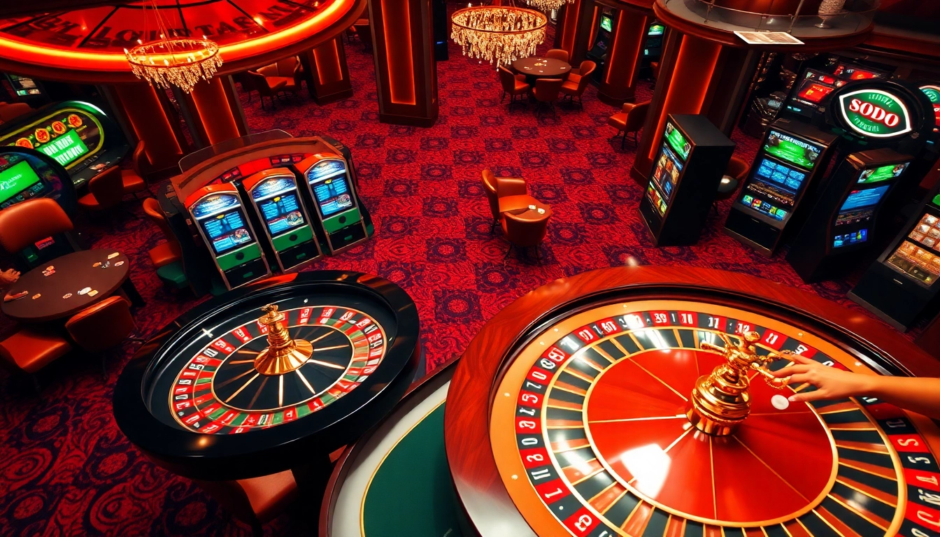 SODO Casino scene with engaged players, focusing on poker action and roulette excitement.