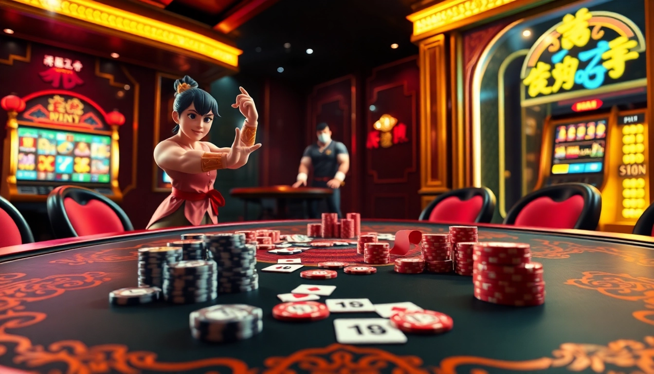 Experience the thrill of gambling with animated characters inspired by hoạt hình kungfu in a vibrant casino setting.