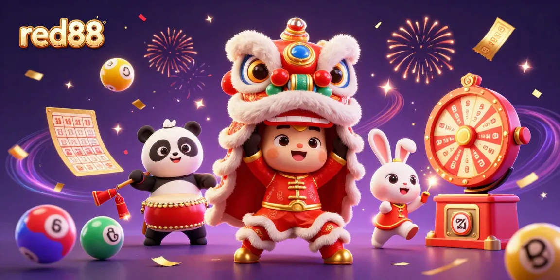 Experience thrilling excitement with red88 in a vibrant lottery-themed festivity illustration.