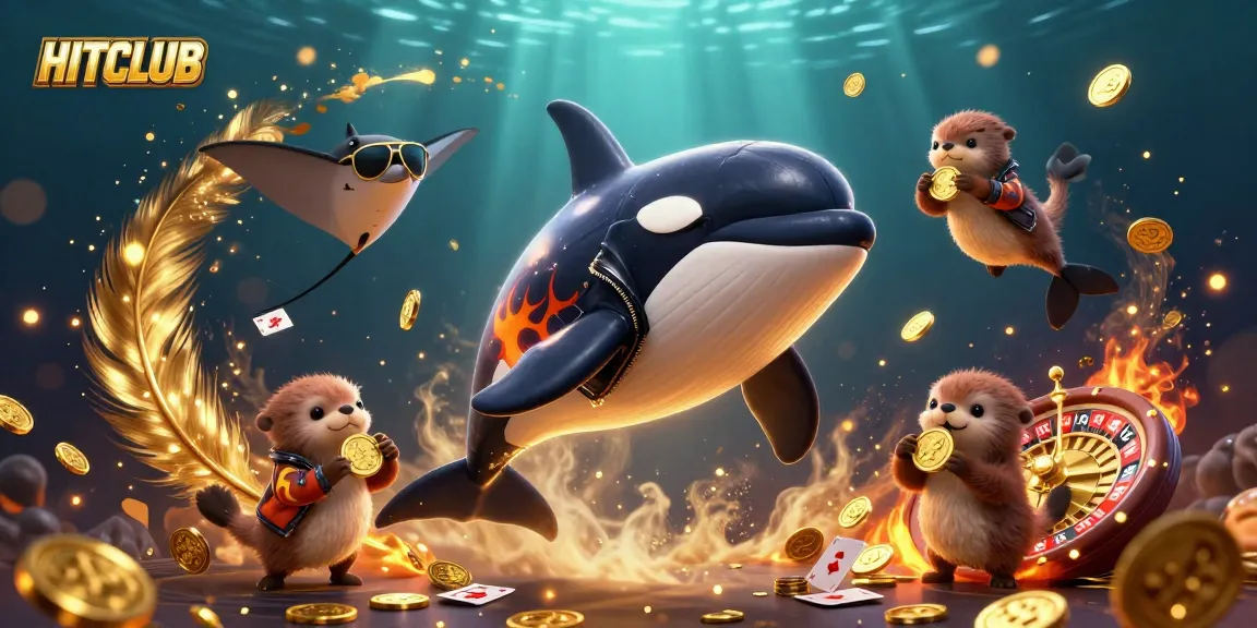 Engage in the HITCLUB adventure with a dynamic scene featuring characters enjoying casino-themed elements.