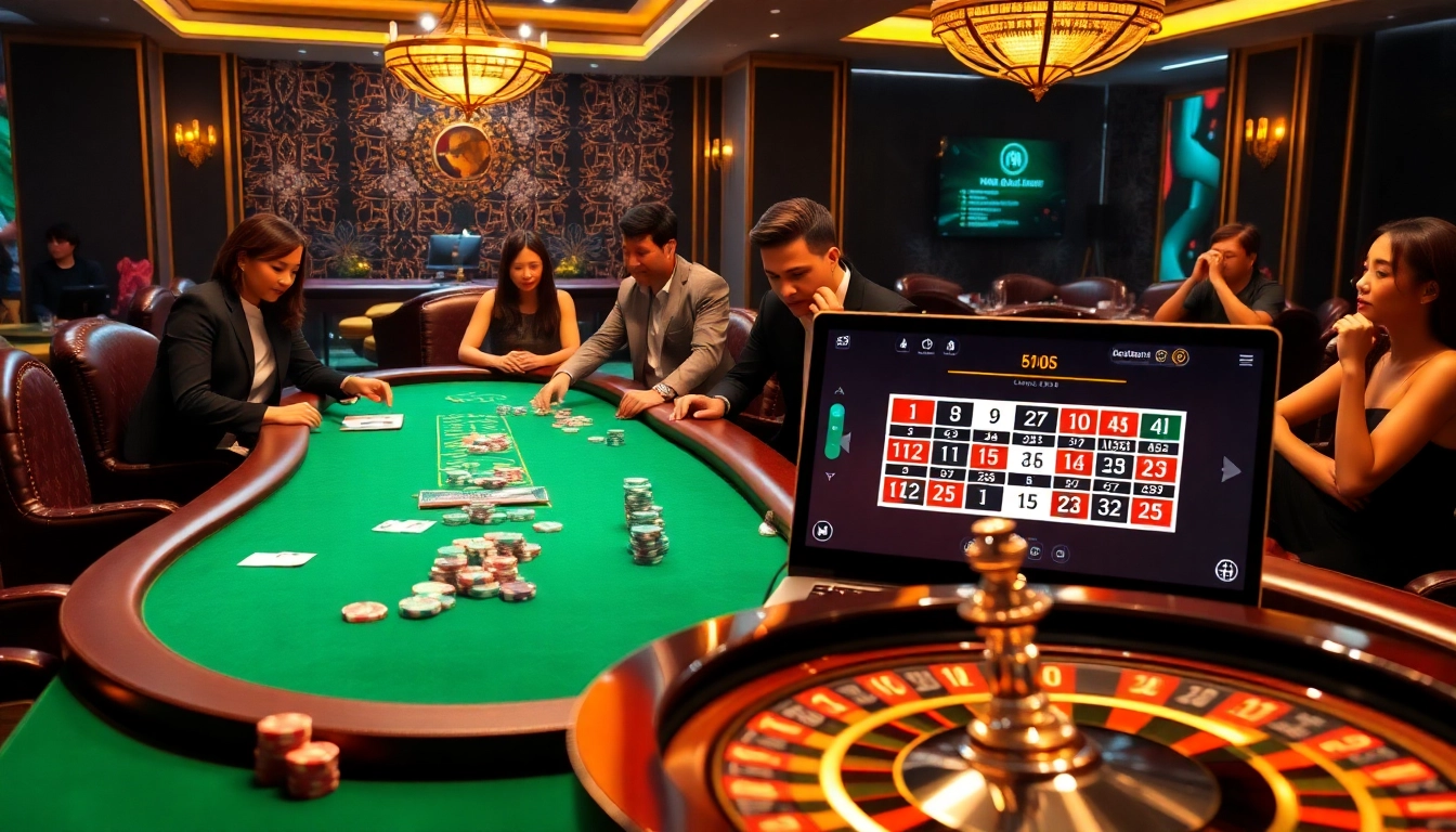 Engaging gamblers enjoying advanced gaming at nhà cái hubet's online casino.