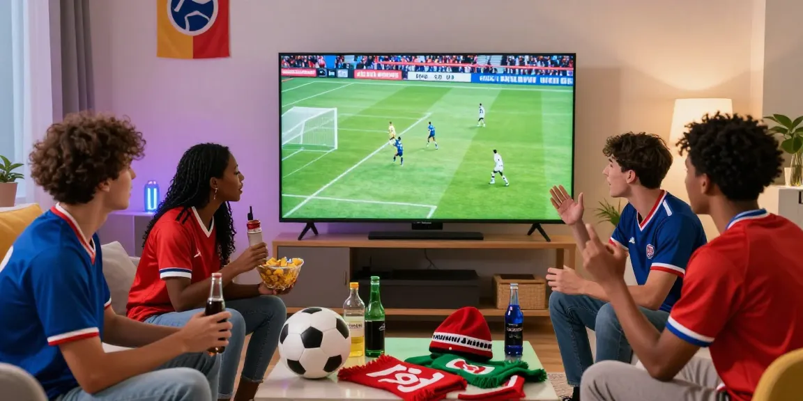 Cakhia TV live football streaming scene with fans celebrating goals in cozy living room.